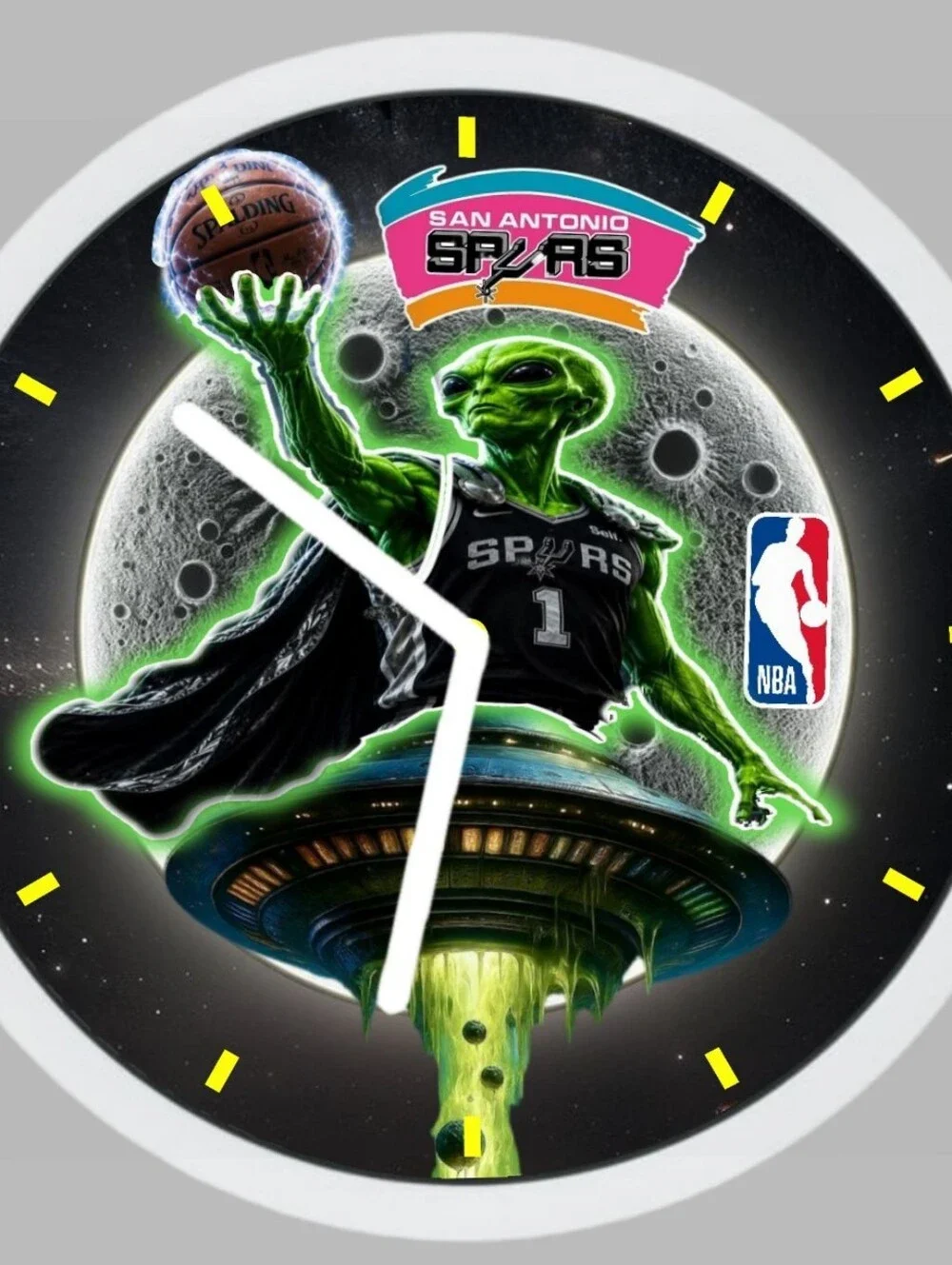 Alien UFO Wall Clock - Green Graphic Decor